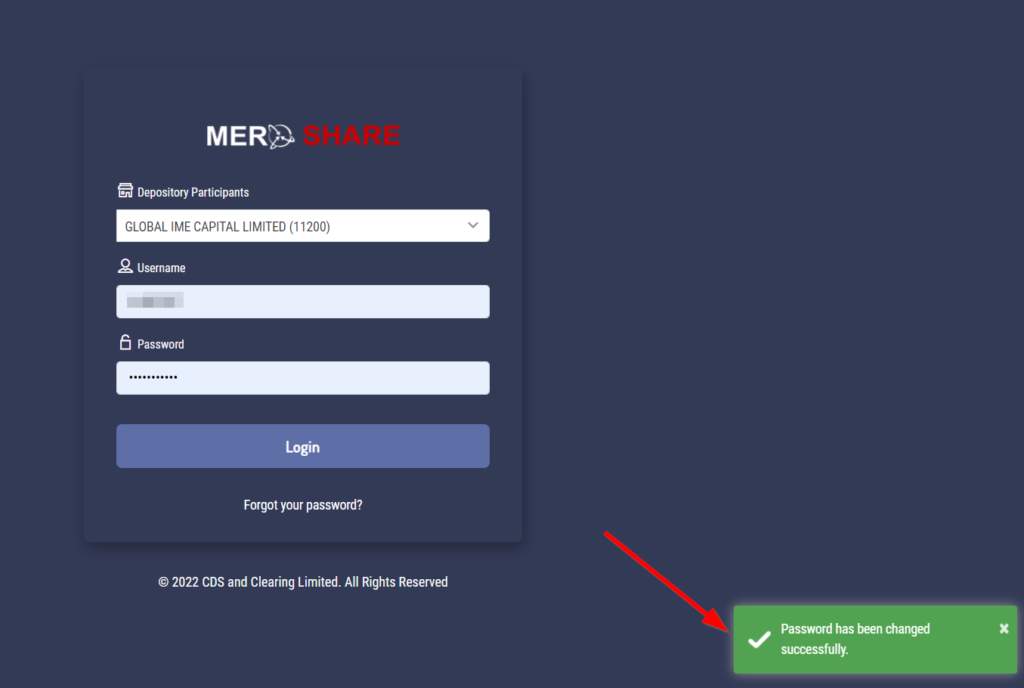 Password Changed Successfully MeroShare